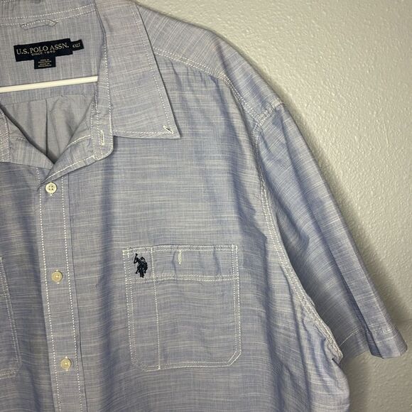 U.S. Polo Assn. Blue White Pin Stripes Full Button Up Collared Shirt Size 4XLT - Picture 3 of 11